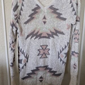Western Patterned Cream Sweater